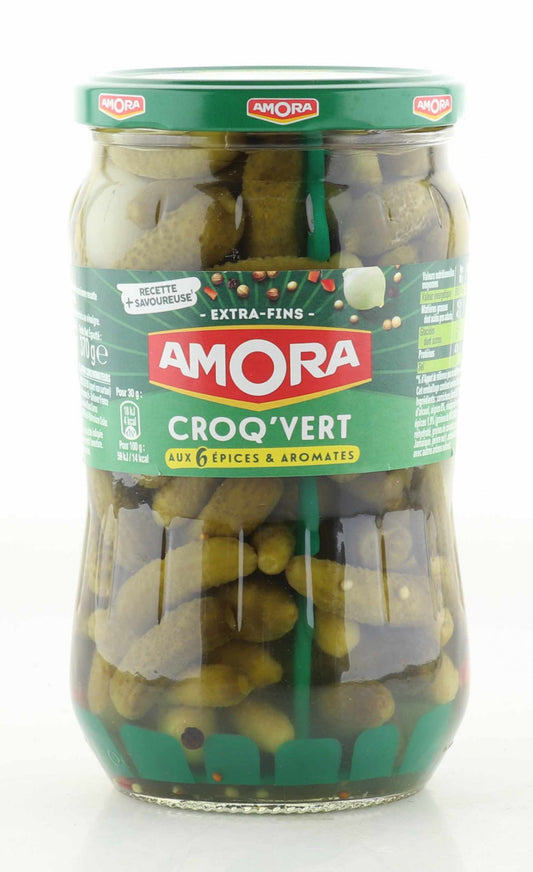 Amora Cornichons Croq Vert Extra Fins 670g / Atg. 370g