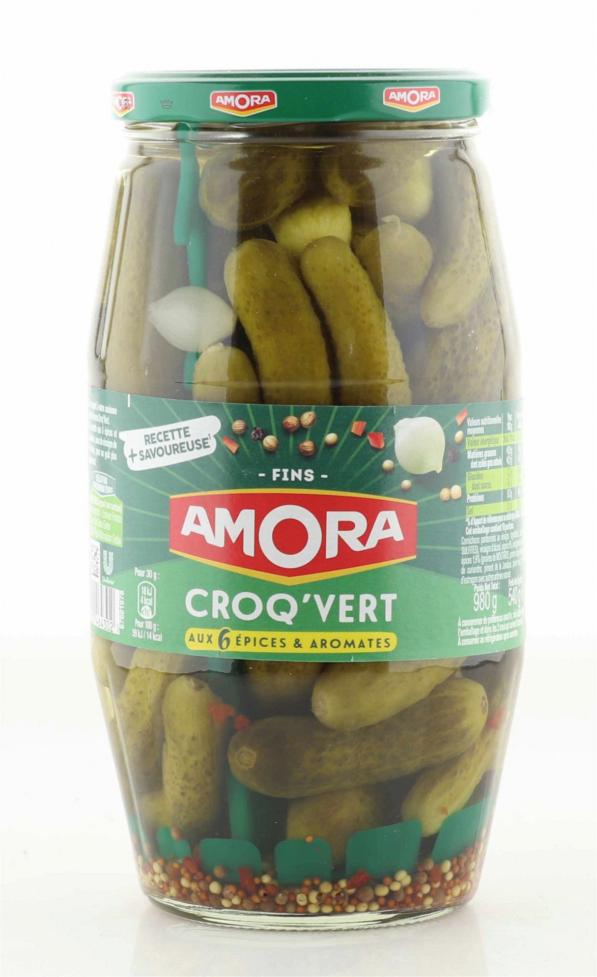 Amora Cornichons Croq Vert Fins 980g / Atg. 540g
